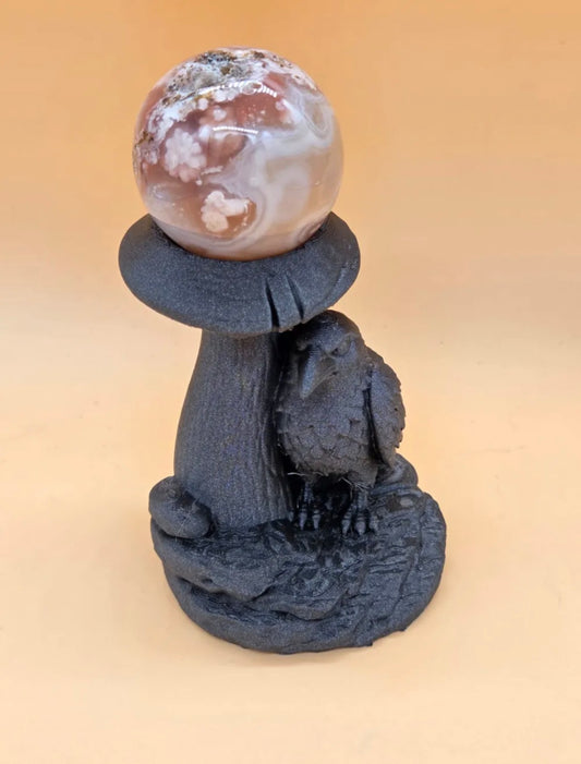 Raven Mushroom Crystal Sphere Holder